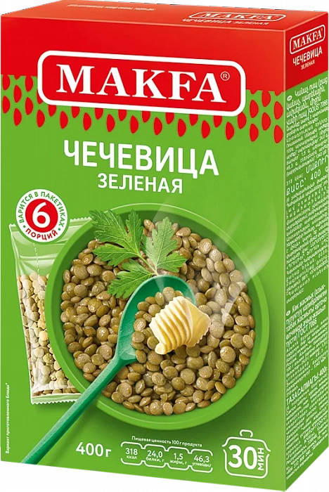 Чечевица зеленая в пакетиках